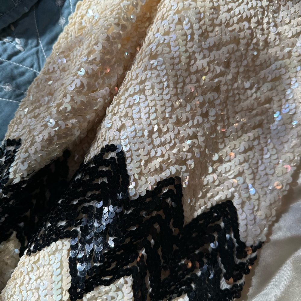 Grace Elements Cream Sequin Open Jacket With Blac… - image 5
